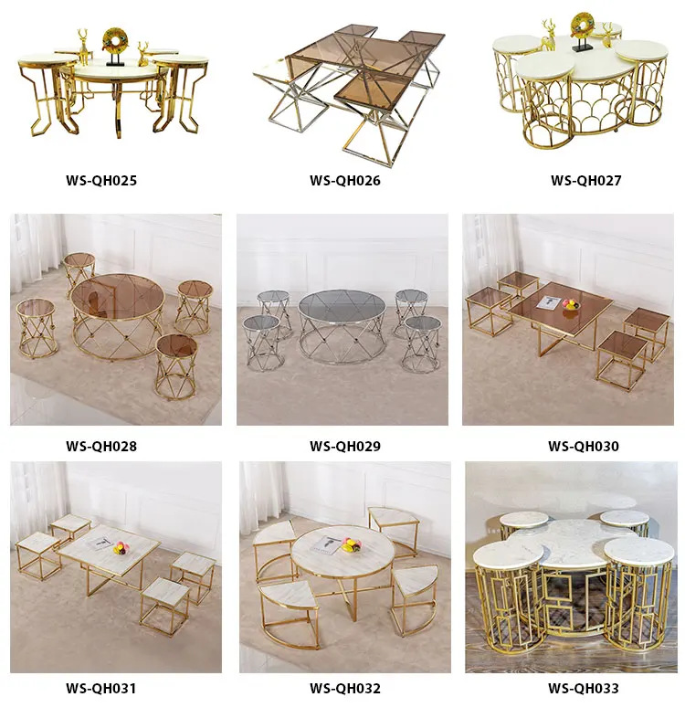 Best Selling Living Furniture Indoor Coffee Table Set Gold Top Stainless Steel Table Set