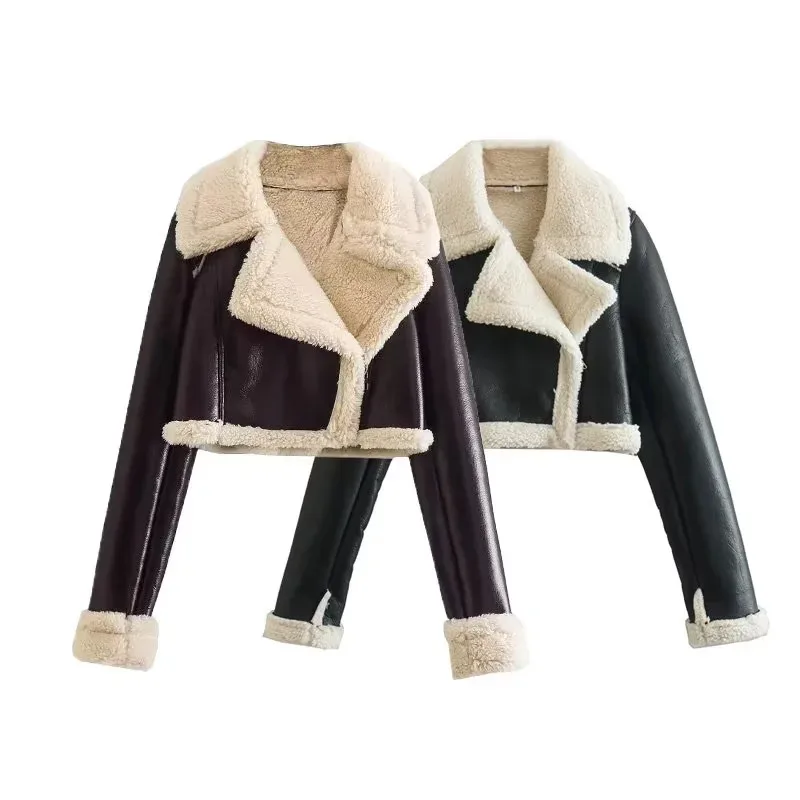 Women New Chic Winter Fashion Cropped Jacket Coat Vintage Long Sleeve Female Outerwear Chic