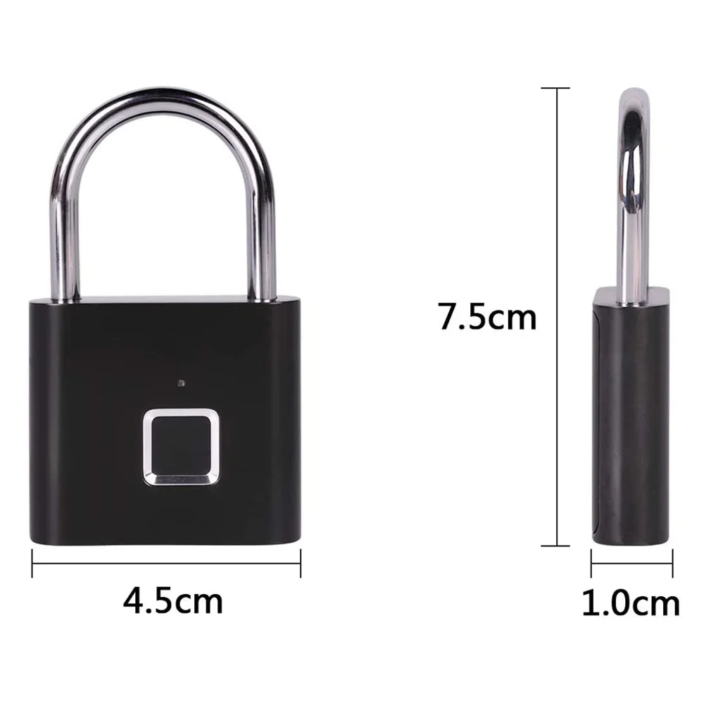 Factory Electronic USB Fingerprint Padlock USB Charging Portable Zinc Alloy Smart Padlock with 10 Sets Fingerprints