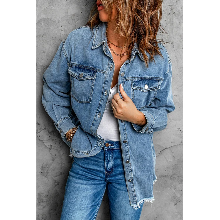 New Arrival Woman Fashionable Good Quality Apparel S-XXL Large Size Button Casual Turn-down Collar Women's Denim Shirt Jacket