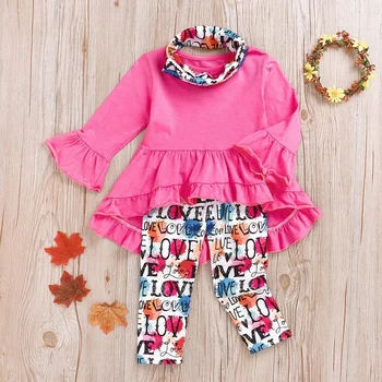 Love printed Boutique Valentine's Day Children boutique Baby Clothes Lovely Girls Stylish Little Girls 3pcs Clothing Sets