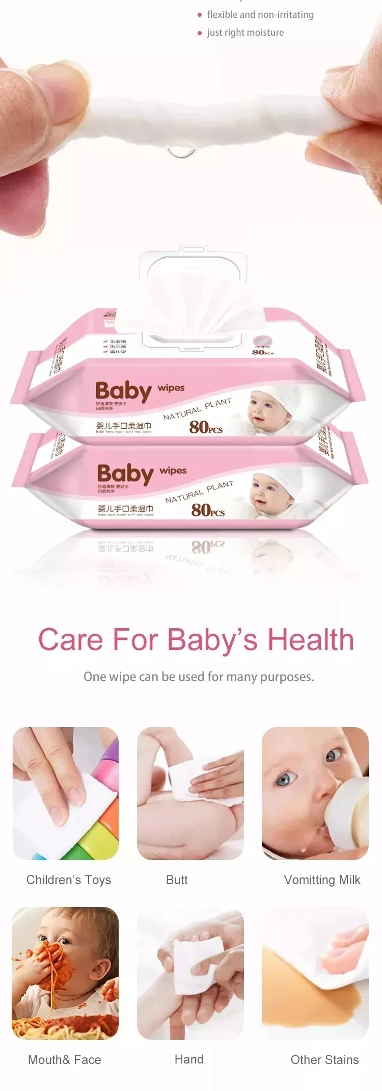 Soft Care China Direct Supply Best Quality Baby Wipes,Private Label Non-irritating Free Samples Clean Face And Mouth Water Wipes manufacture