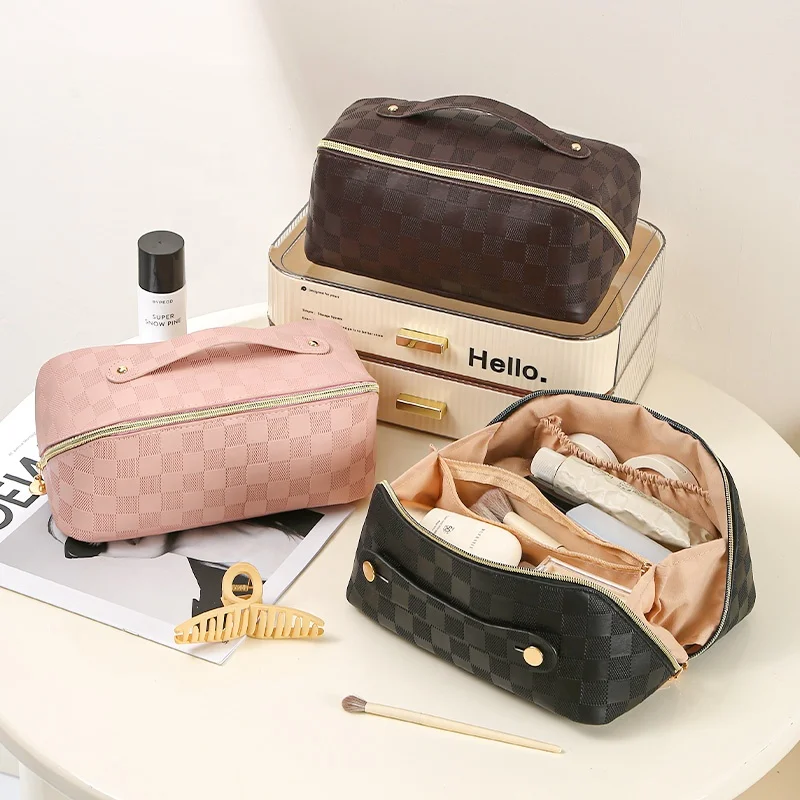 Portable Small Sorting Compartments PU Cosmetic Bag for Women Household Traveling Bags Trolley Luggage Organizer