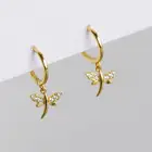 Hoop Earring 925 Silver Hoop Earring Dragonfly Shape 1MC Rhodium And Gold Plated