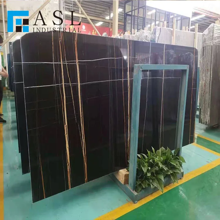 Custom natural pure black marble with gold line iran black marble vein of gold veins tunisa black gold stlaurent marble tiles
