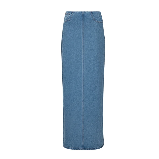 Wholesale High Waist Maxi Light Denim Summer Casual Street style elegant solid color luxury designer premium skirt