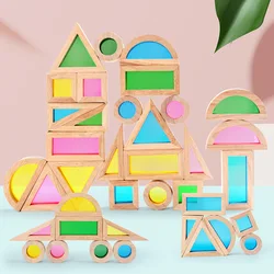 Wooden clear Colorful Wood Balance Toy Stacked Toys, Acrylic Rainbow Blocks, Acrylic Rainbow Building Block
