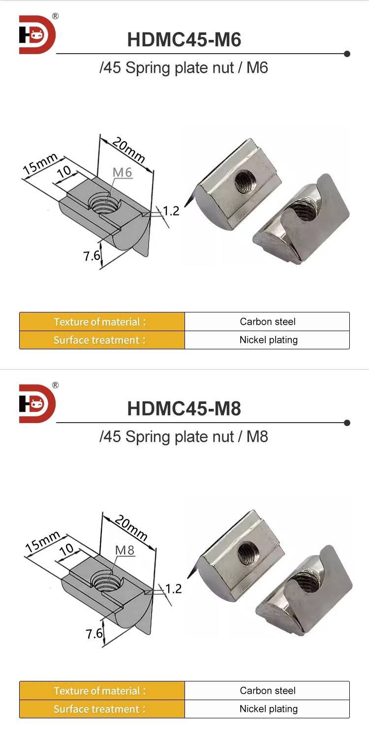 Aluminum Profile Accessories, Spring Clip Nuts, Elastic Positioning Blocks, 20/30/40/45 Type, M3-M4-M5M6 Carbon Steel details
