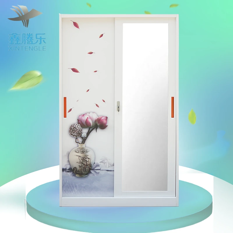 Online Wholesale Steel Storage Sliding Wardrobe Cabinet Armoire Modern Baby Clothes Almari Baju Bedroom Furniture