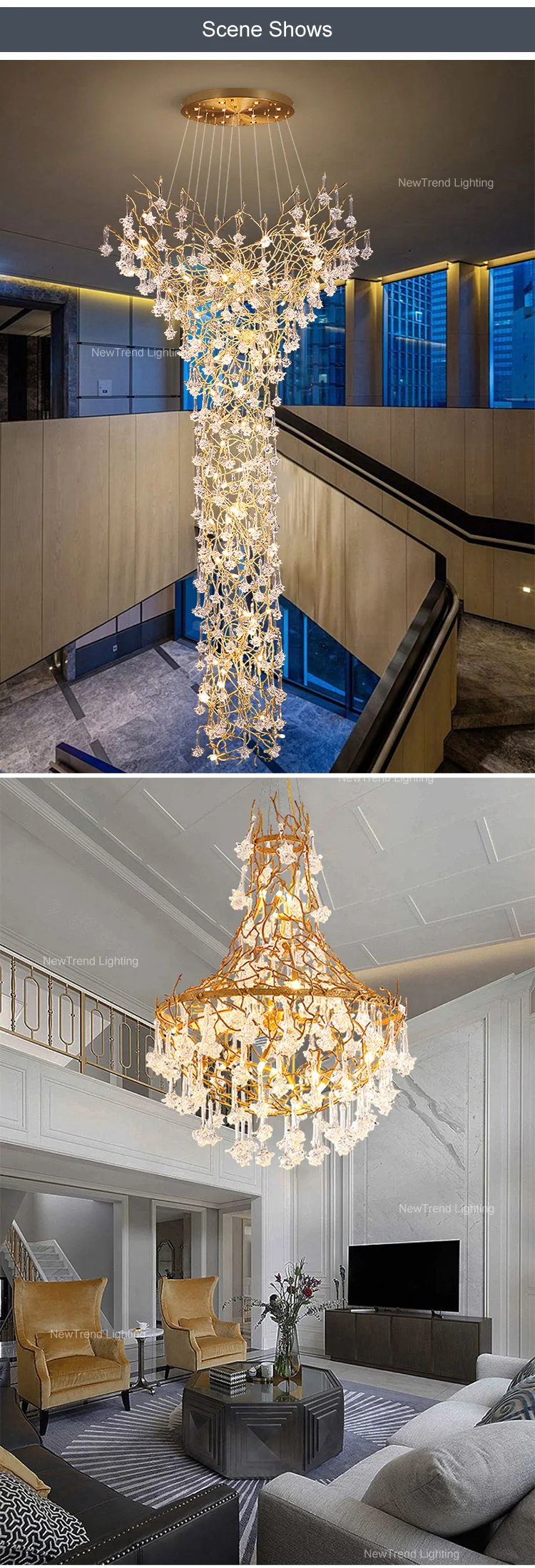CPL-181 Modern Design Indoor Decoration Lighting Hall Hotel Lobby Custom Copper Custom Glass LED Chandelier Lamp manufacture