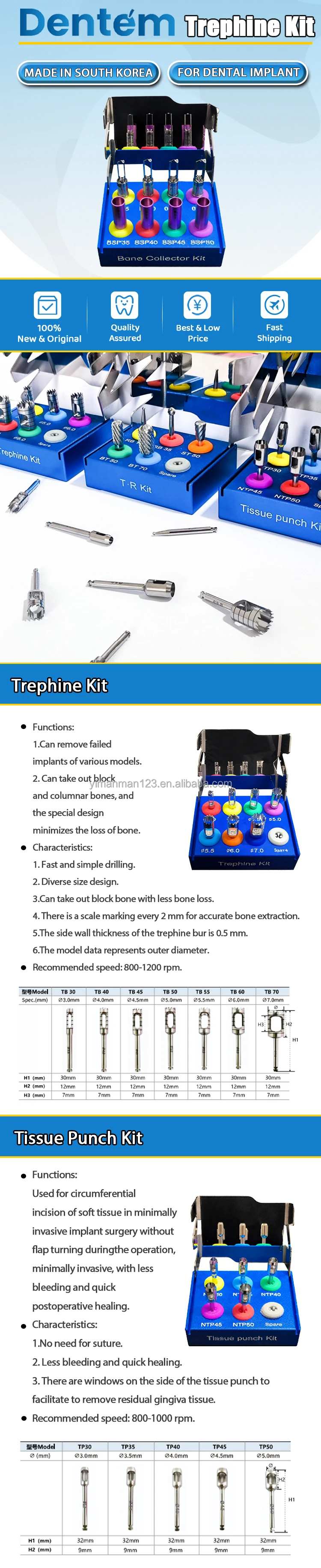 Dentem Dental Surgical Surgery Dental Implant Kit Bone Collector Kit Dental Surgical Instruments Mini Burs Kit Series details
