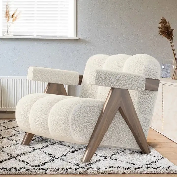 Nordic new living room solid wood cashmere sofa Japanese single cream sand hair chair