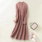 Long High Quality Wholesale Knitted 100% Pure Cashmere Material Slim Long Sleeve Dress