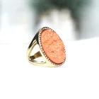 Gold Plated Rings Tarnish Free Jewelry Gold Plated Oval Orange Black Colors Stone Druzy Rings For Women