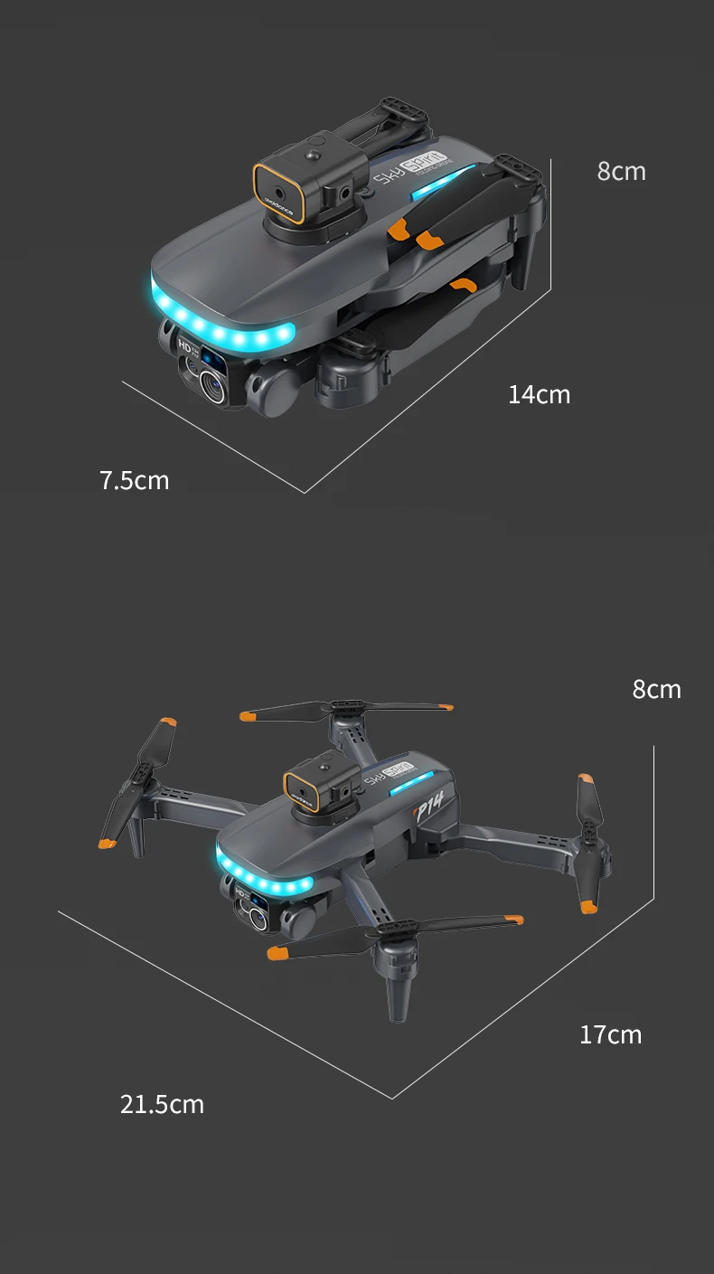 P14 Drone 360 Roll 50x Zoom LED Lights Trajectory Flight Headless Mode 8K Camera Beginner Mini Drones Delivery 3 Batteries