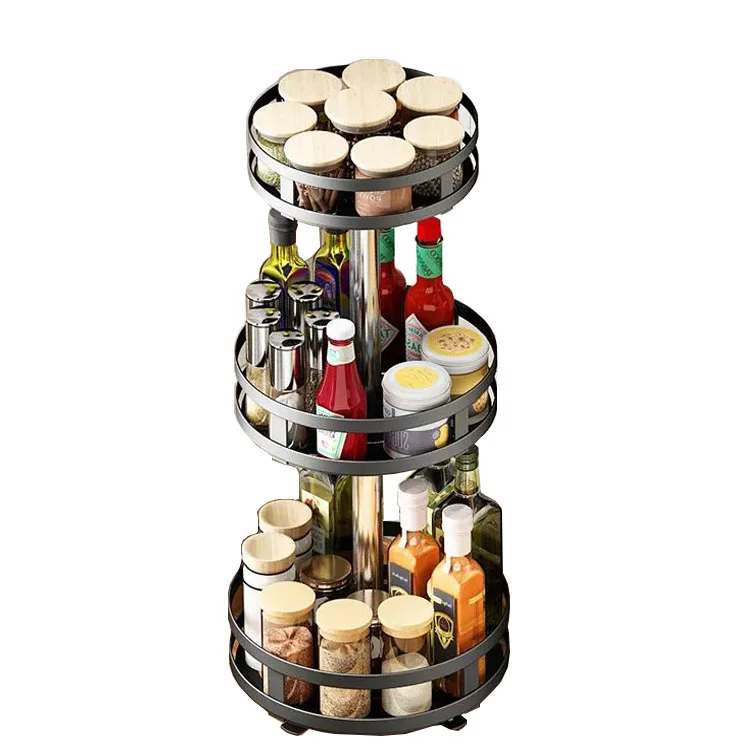 Home spice organizer rotating round 2 tier rotating bamboo spice storage rack personalized china wholesale rotary spice rack