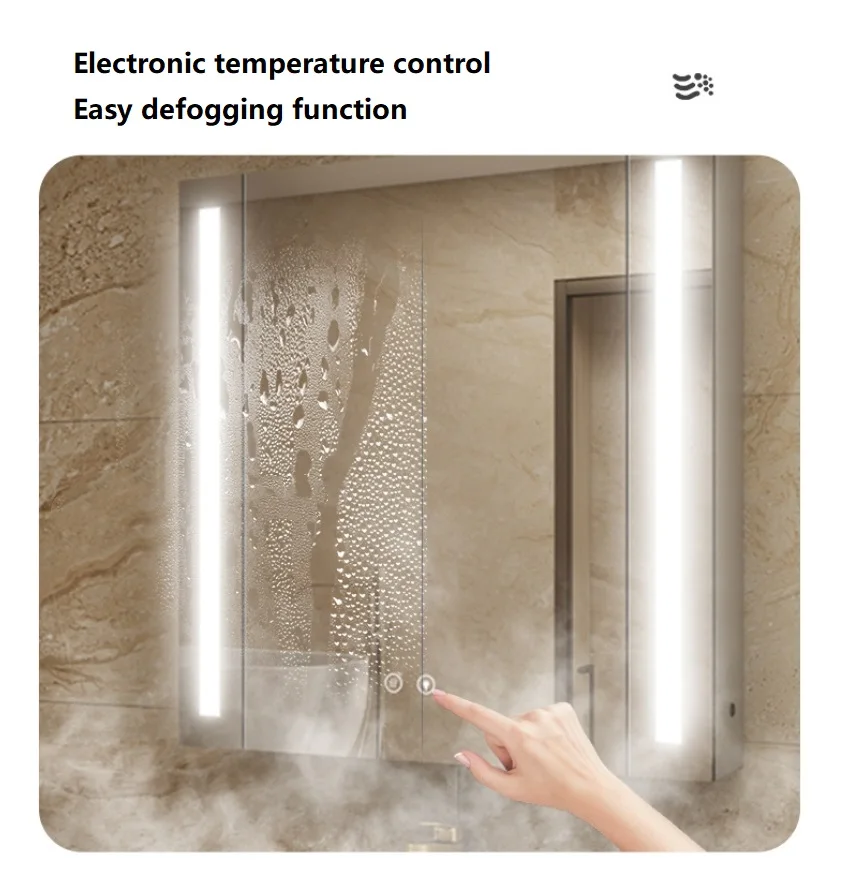 Modern Rectangular LED Mirror Cabinet with Aluminum Glass LED Vanity for Bathroom Use in Apartments and Villas Light Cabinet