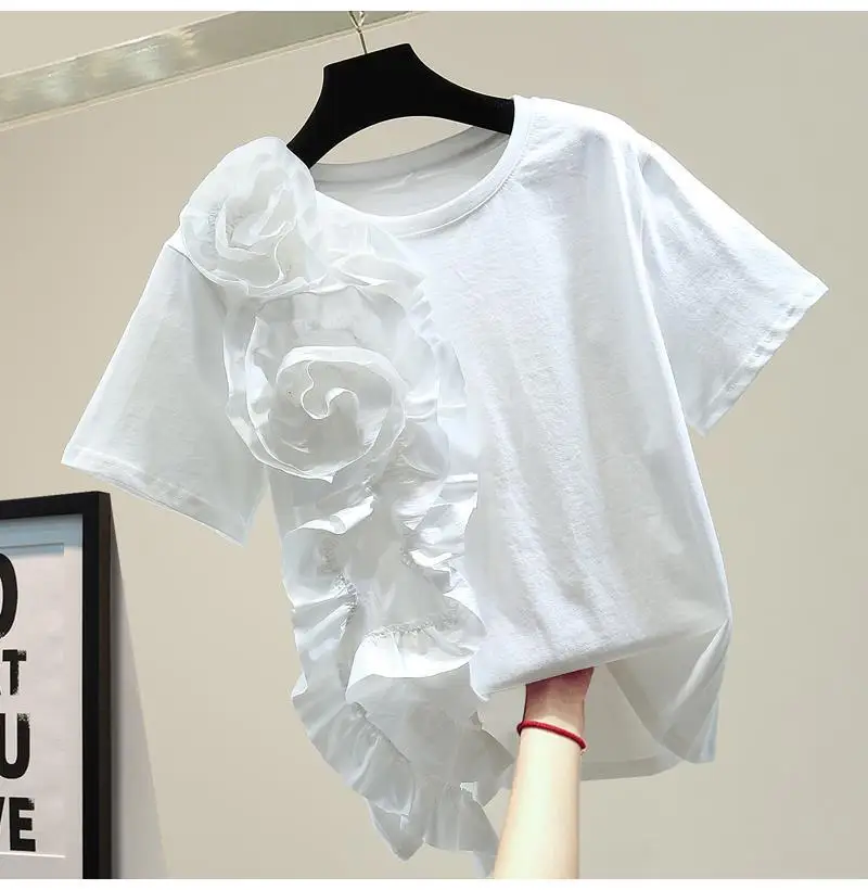 Women Summer Casual Flower Spliced Cotton Shirt AA1010 main image 0
