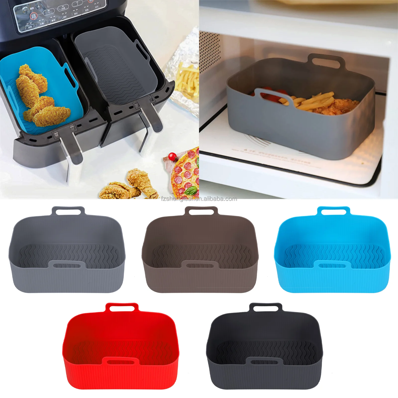 product 2pcs bpa free eco friendly food grade au gratin dishes rectangle oven baking tray basket reusable air fryer silicone tray liner-7