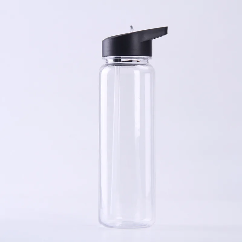 Wholesale BPA Free 700 Water Bottle Sports Leak-Proof Clear PS Material Plastic Water Bottle with Flip Lid and Straw