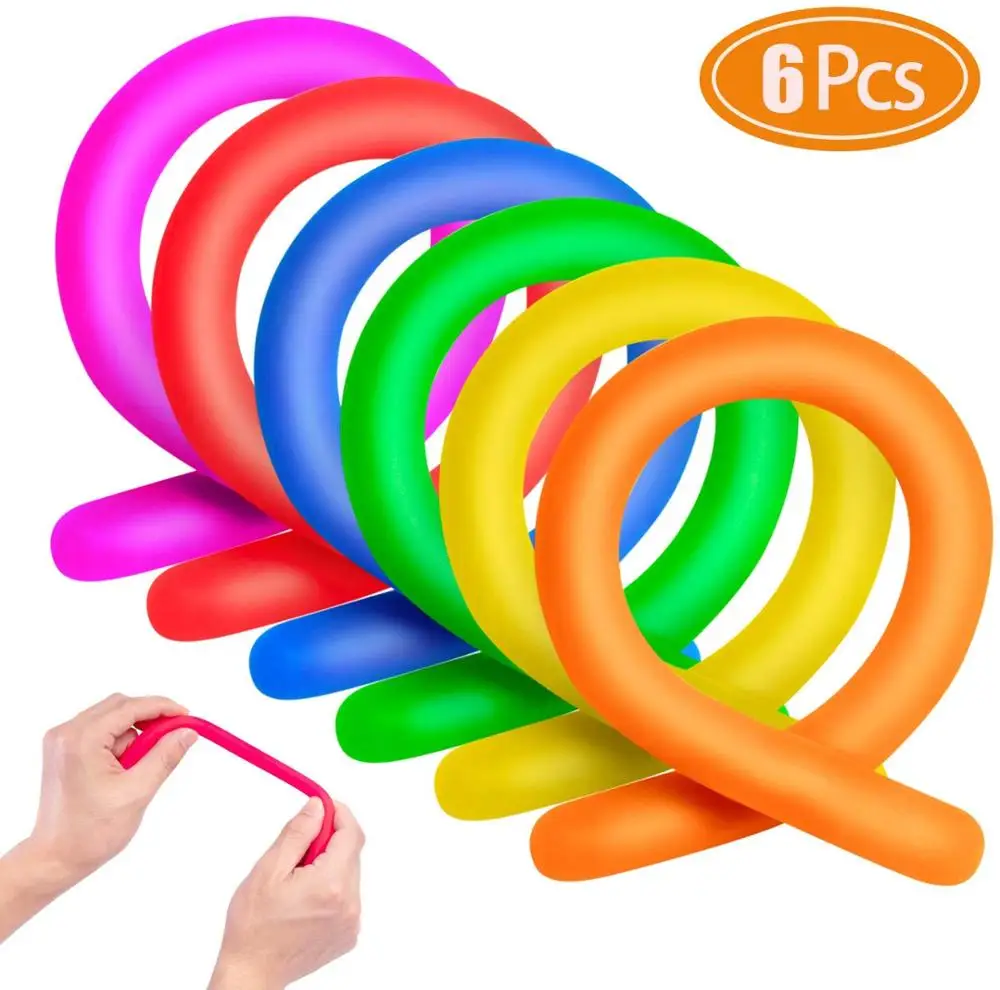 6x Stretchy Noodle String Neon Kids Childrens Fidget Stress Relief Sensory Toys 
