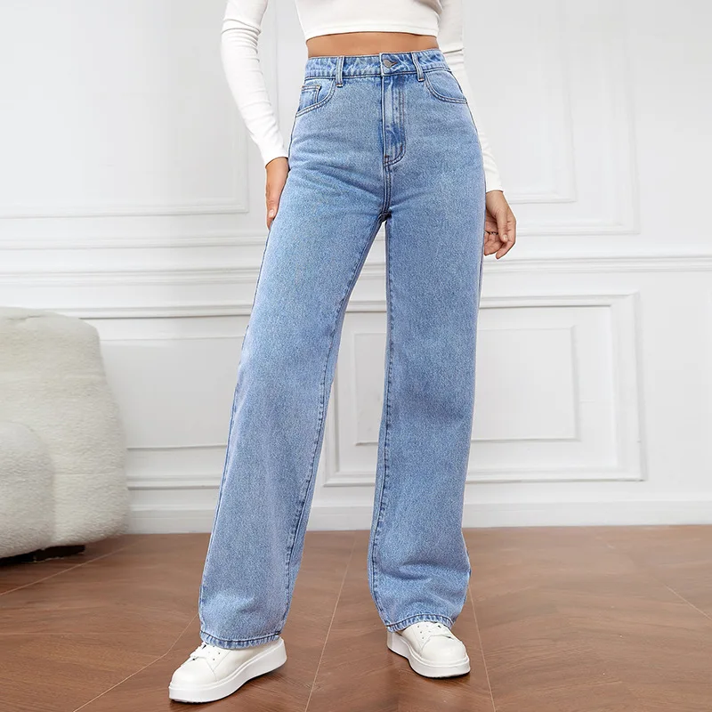 Women Jeans Straight Leg High Waist Blue Washed Cowboy Denim Pants Vintage 90's Streetwear Jeans factory