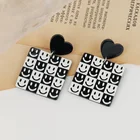Heart Drop Earrings Acrylic Black And White Plaid Geometric Smile Heart Chessboard Flower Drop Earrings