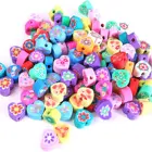 Heart Beads 200 Pcs 10mm Multi Colors Heart Shape Flower Pattern Polymer Clay Loose Beads For Jewelry Making