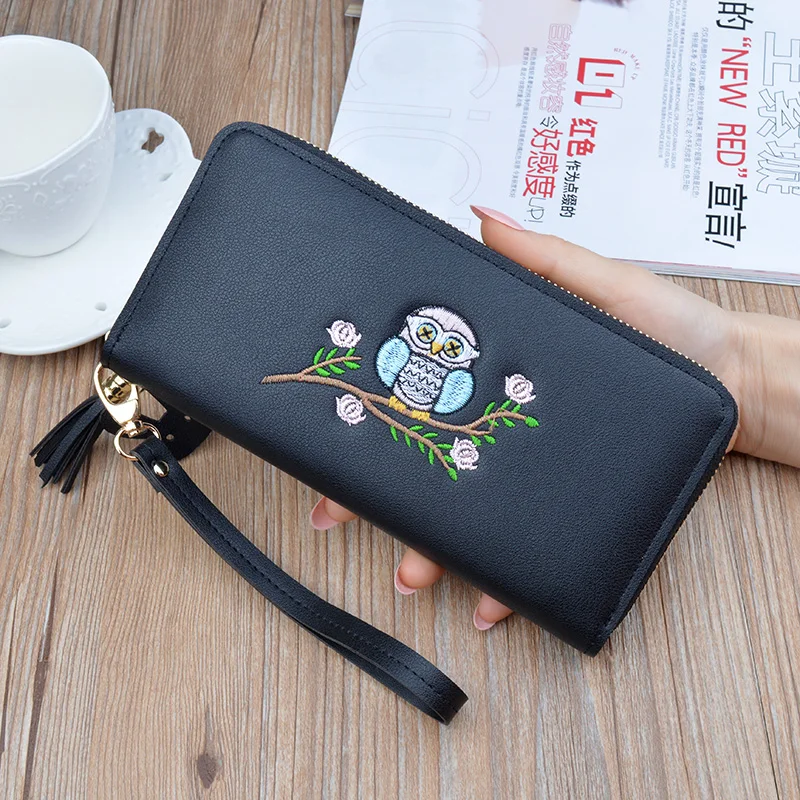 Moda mujer cremallera larga borla cartera de gran capacidad Moda mujer cremallera larga borla cartera de gran capacidad