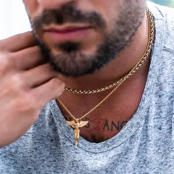 Hot Sale Costume Jewelry High Quality Mens 14k Gold 18k Archangel Michael Baby Carved Angel Gold Male Pendant Necklace
