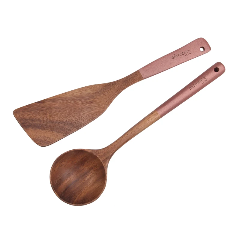 SOPEWOD Custom color printed handle Wooden Cooking Utensils Set for Kitchen