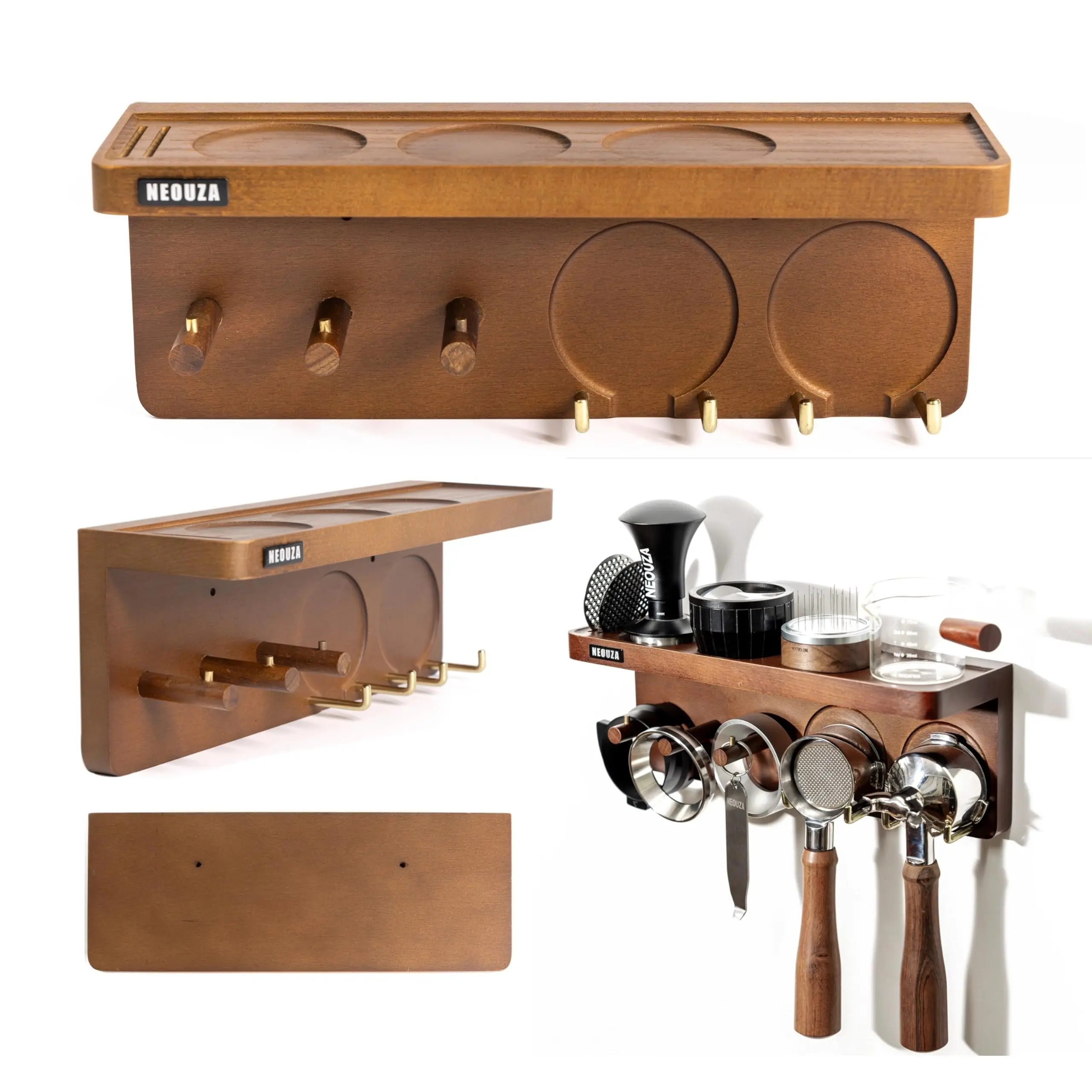 product custom wooden espresso station organizer espresso accessories rack stand wall mounted storage rack coffee bar holder-2