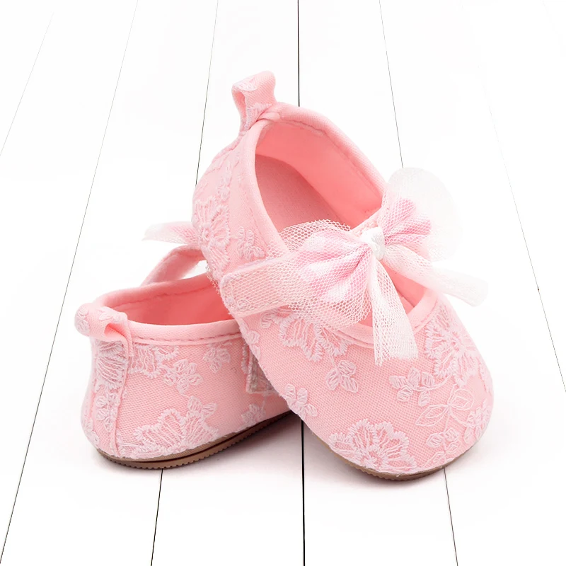 New Embroidered Mesh Bow Soft Soled Non-slip Baby Toddler Shoes for Girls details