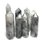 Point Natural Black Tourmaline Rutilated Wand Black Hair Quartz Tower Crystal Healing Point