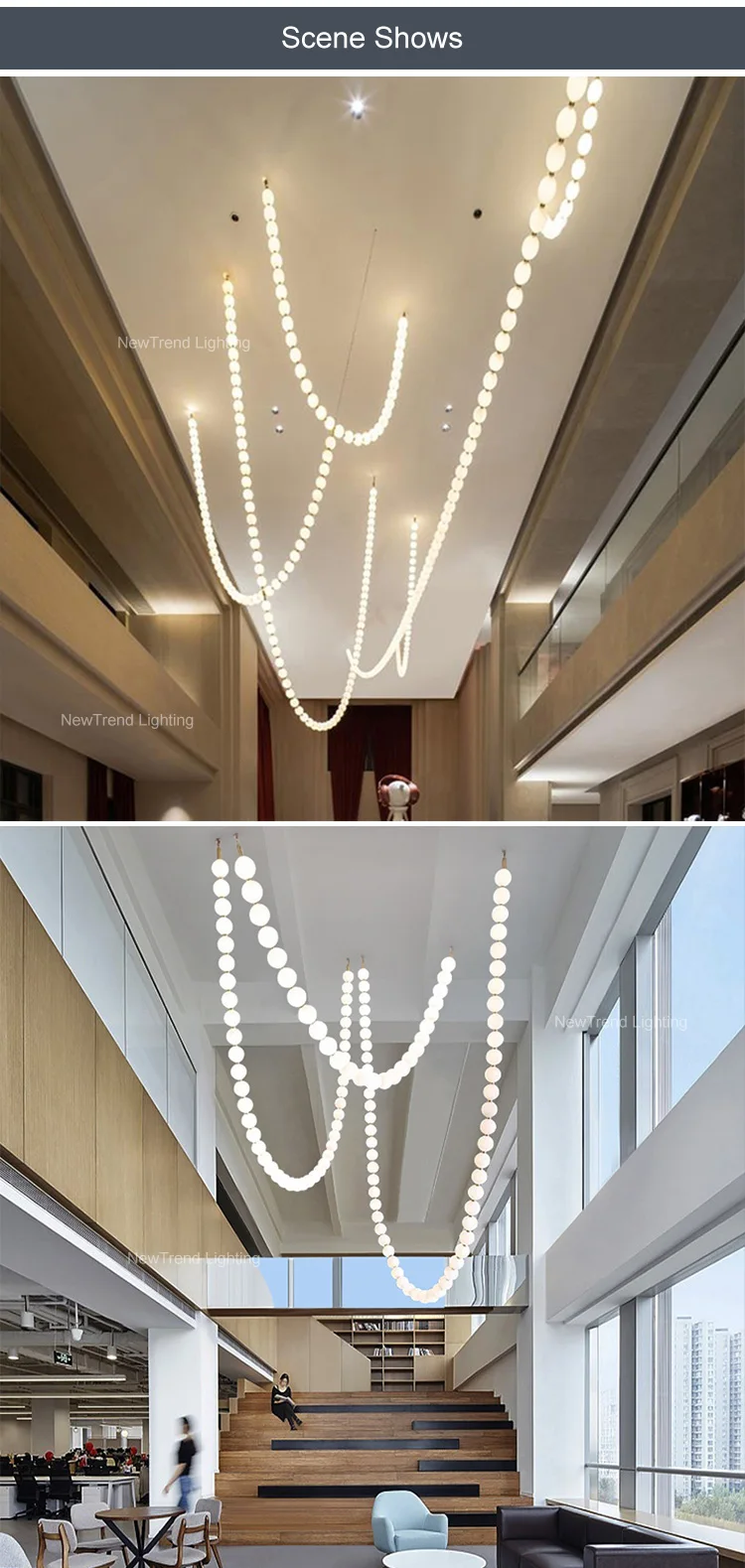 CPL-384 Modern Style Indoor Decoration Hanging Light Villa Hall Hotel Lobby Staircase LED Glass Chandelier details