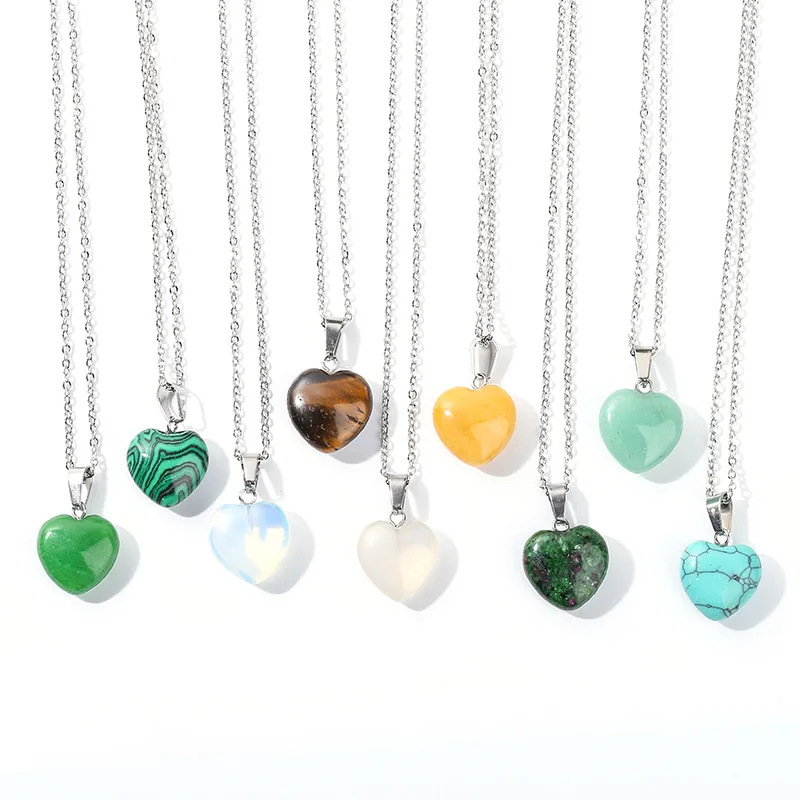 Heart Natural Stone Pendant Necklace 
