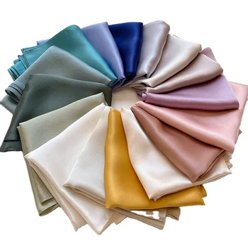 2021 luxury wholesale custom matte square 50*50 scarves 100% satin hair silk head edge scarf Solid Color bandana laying woman BB