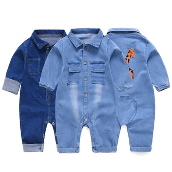 Blank Infant Toddler Baby Clothes Cute Long Sleeve Denim Baby Boys Girls Romper Kids Clothing