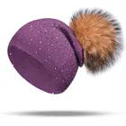 Mink Women Point Drill Knitted Real Mink Wool Knitted Warm Cashmere Hat With Pom Pom