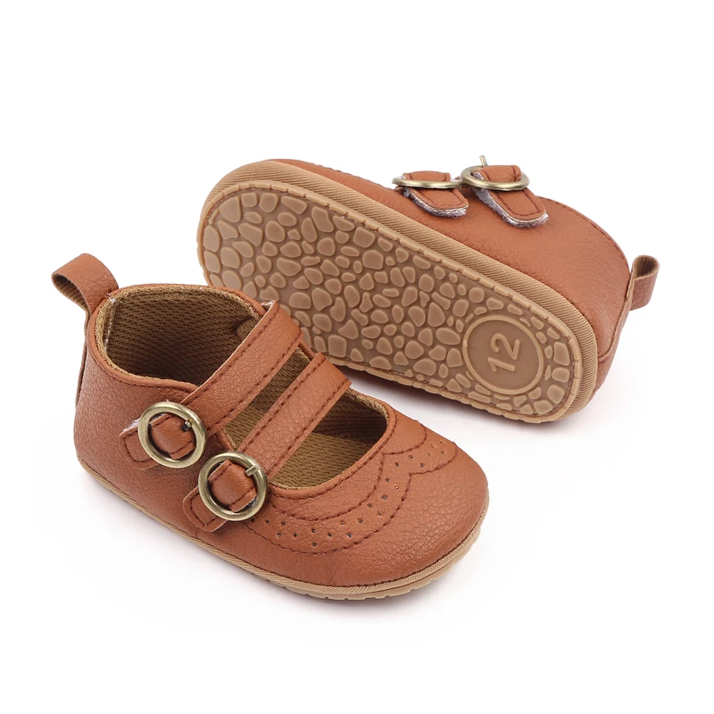 Leather Mesh Hollowed Out Double Line with Baby Girls Solid Color Soft Soled Small Leather Shoes details