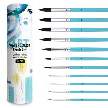 Round Watercolor Detail Artist Paint Brushes Synthetic Hair 11 PCS For Watercolor Acrylics Gouache Oil Painting