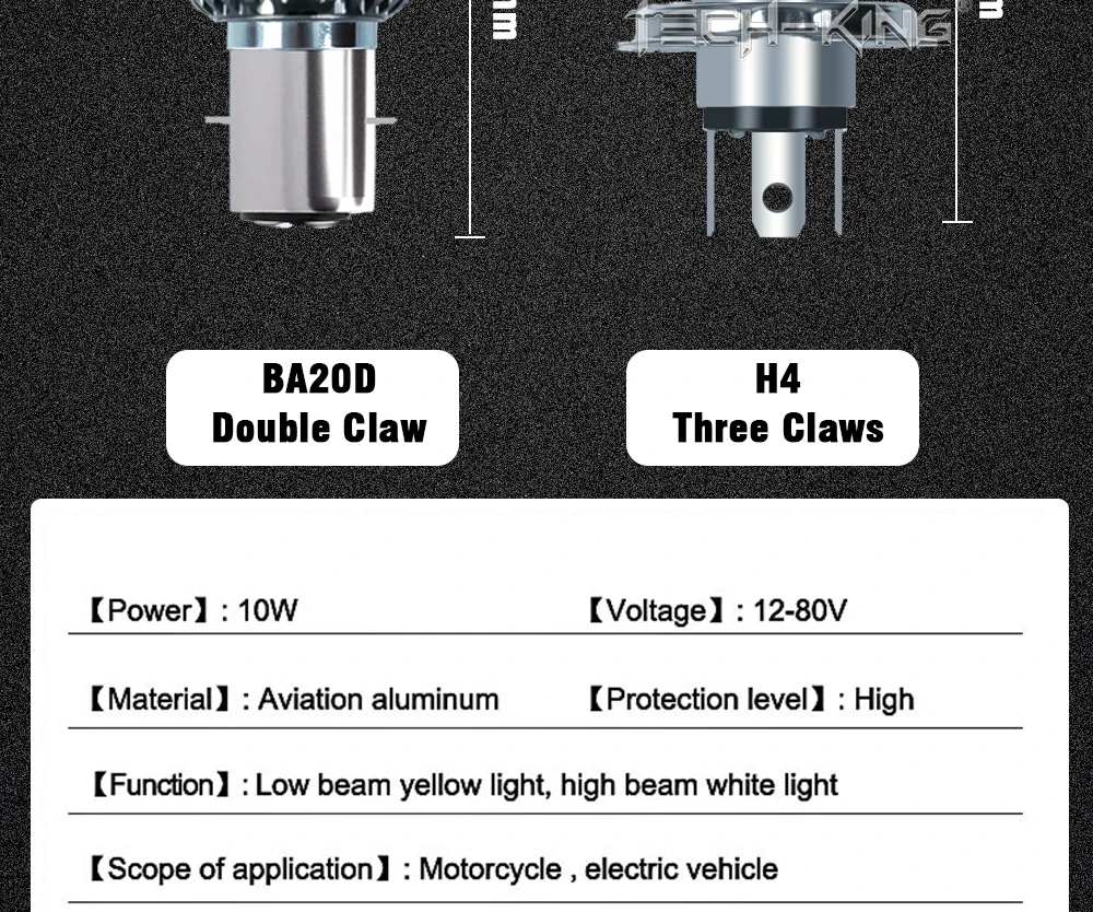 TECH-KING Super Brightness Projector Lens Light 12V-80V White yellow Universal H4 BA20D P15D Motorcycle LED Headlight Bulb Lamp