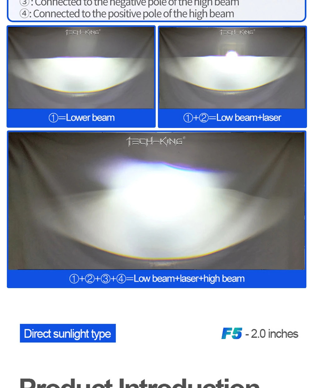 TECH-KING Automobile 2-inch 12V universal LED three-light matrix projector fog lamp for Toyota Nissan laser lens fog lamp