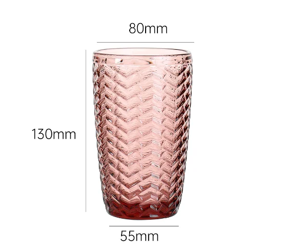 Fashion design hot selling wine juice beer glass cups embossed pattern wholesales drinking glass cups