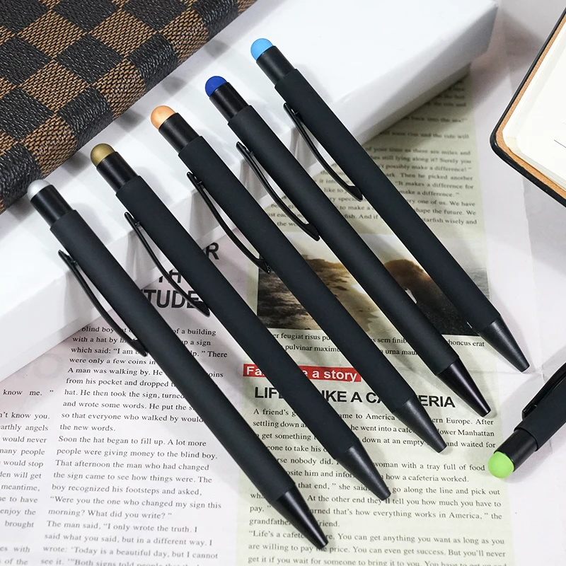 Wholesale Customized Office&Stationery Supplies Plastic Black Soft Touch Screen Pen 2 In 1 Ballpoint Pens With Logo