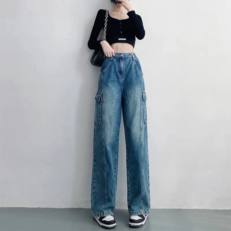 2024 Wholesale Fashionable Comfortable Versatile Ripped Jeans Women High Waist Wide Leg Pants Women's Denim Jeans