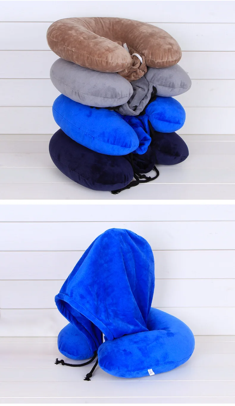 Ushape Pillow With Head Hood New Grey Comfortable Hoody Plush Particle