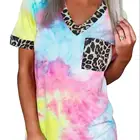 T-shirt New Style2021 Summer Tie-Dye Stitching Leopard Print Cropped Women T-Shirt