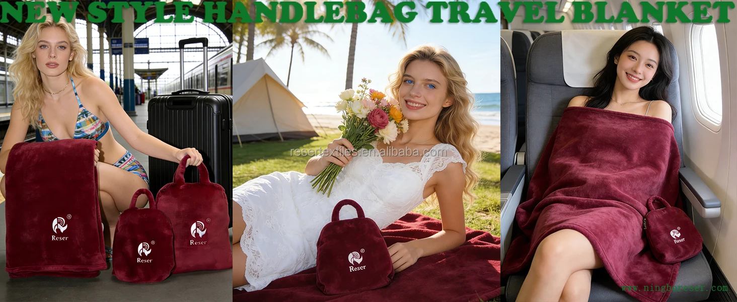 Premium Soft Fleece Eco-Friendly Four Seasons 100% Polyester Airline Travel Pillow Blanket Large Plane Flight Throw Carry-On