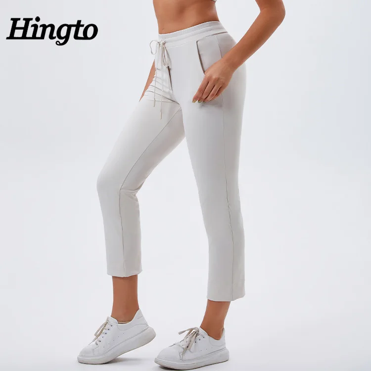Workout Pants For Women Sportswear High Waist Ladies Yoga Pants Drawstring Spandex And Polyester Loose Yoga Pants With Pockets
